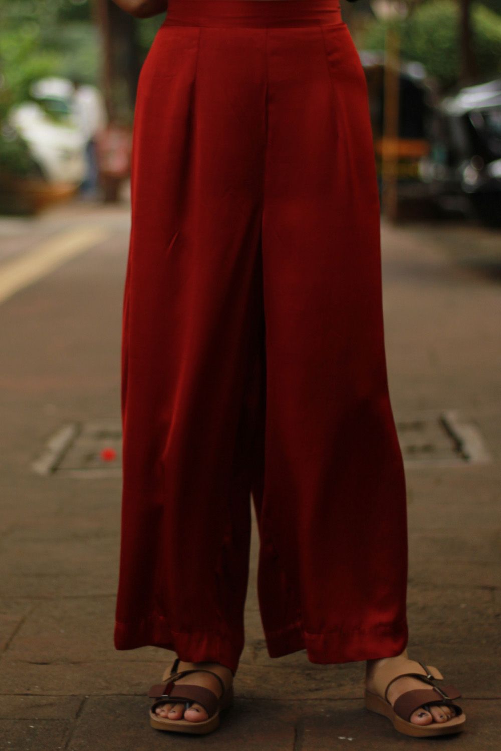 Saumya | Wide Leg Pants | Modal Silk | Scarlet