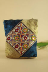 Hand Embroidered Fabric Bag Navy Blue Gold
