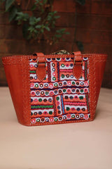 Handcrafted Kutch Mirrorwork & Leather Bag with Ajrakh