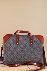 Handcrafted Leather Laptop Bag with Ajrakh