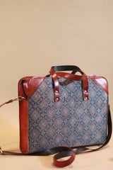 Handcrafted Leather Laptop Bag with Ajrakh