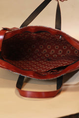Handcrafted Leather Laptop Bag with Ajrakh