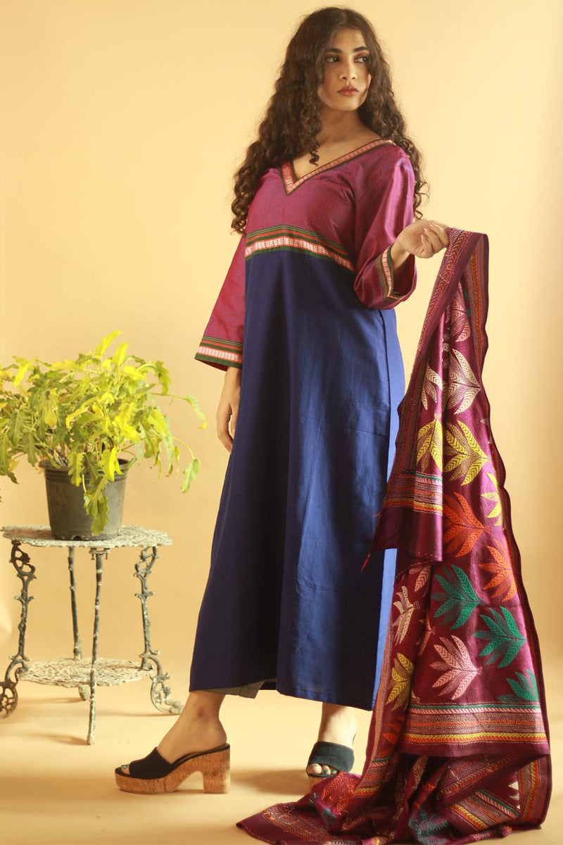 Kantha Silk Dupatta Aubergine