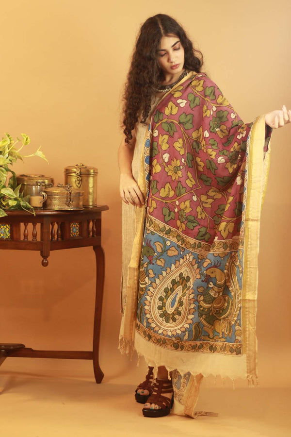 Pen Kalamkari Cotton Dupatta