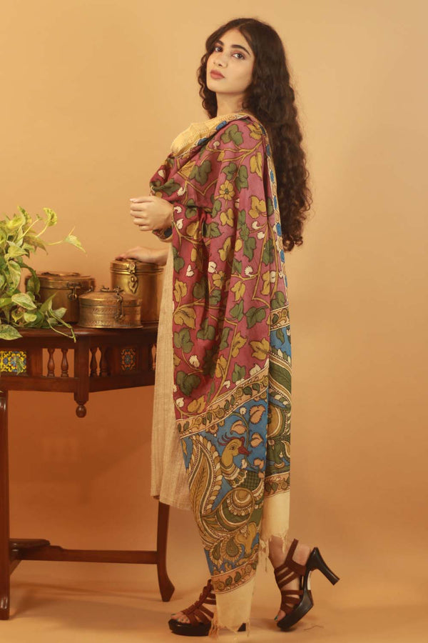 Pen Kalamkari Cotton Dupatta