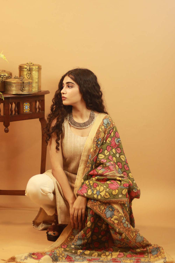 Pen Kalamkari Cotton Silk Dupatta