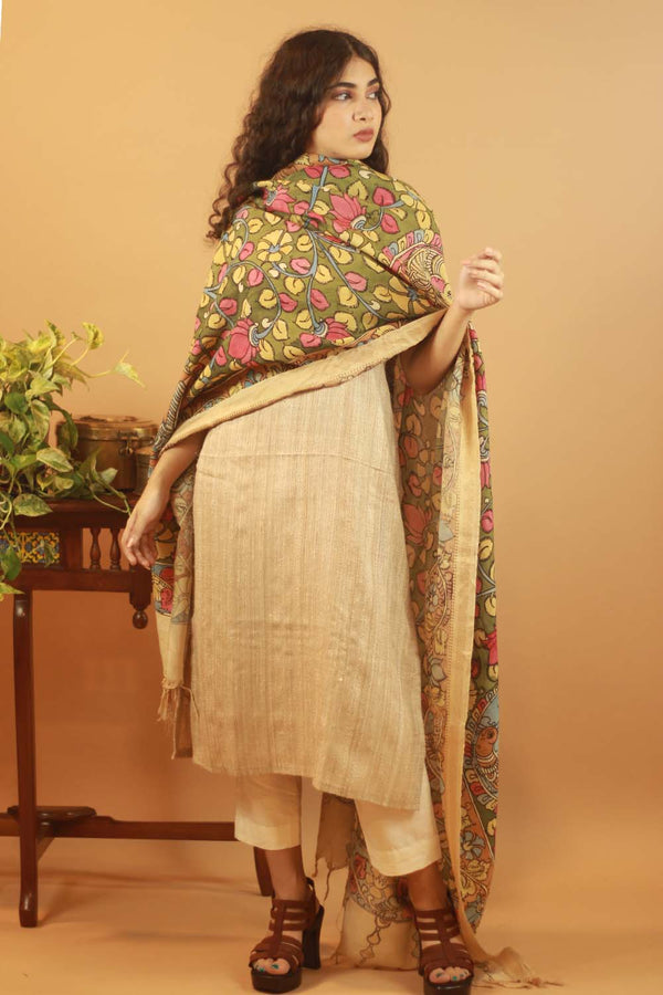 Pen Kalamkari Cotton Silk Dupatta