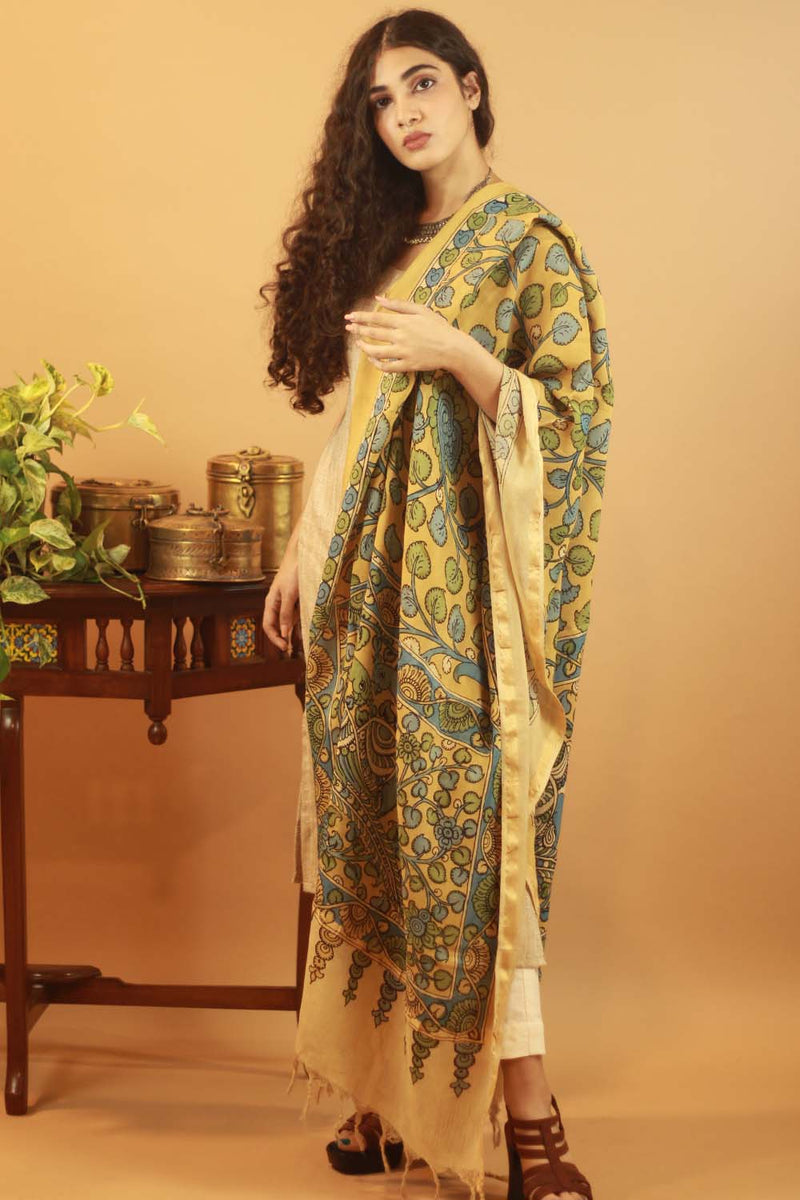 Pen Kalamkari Cotton Silk Dupatta