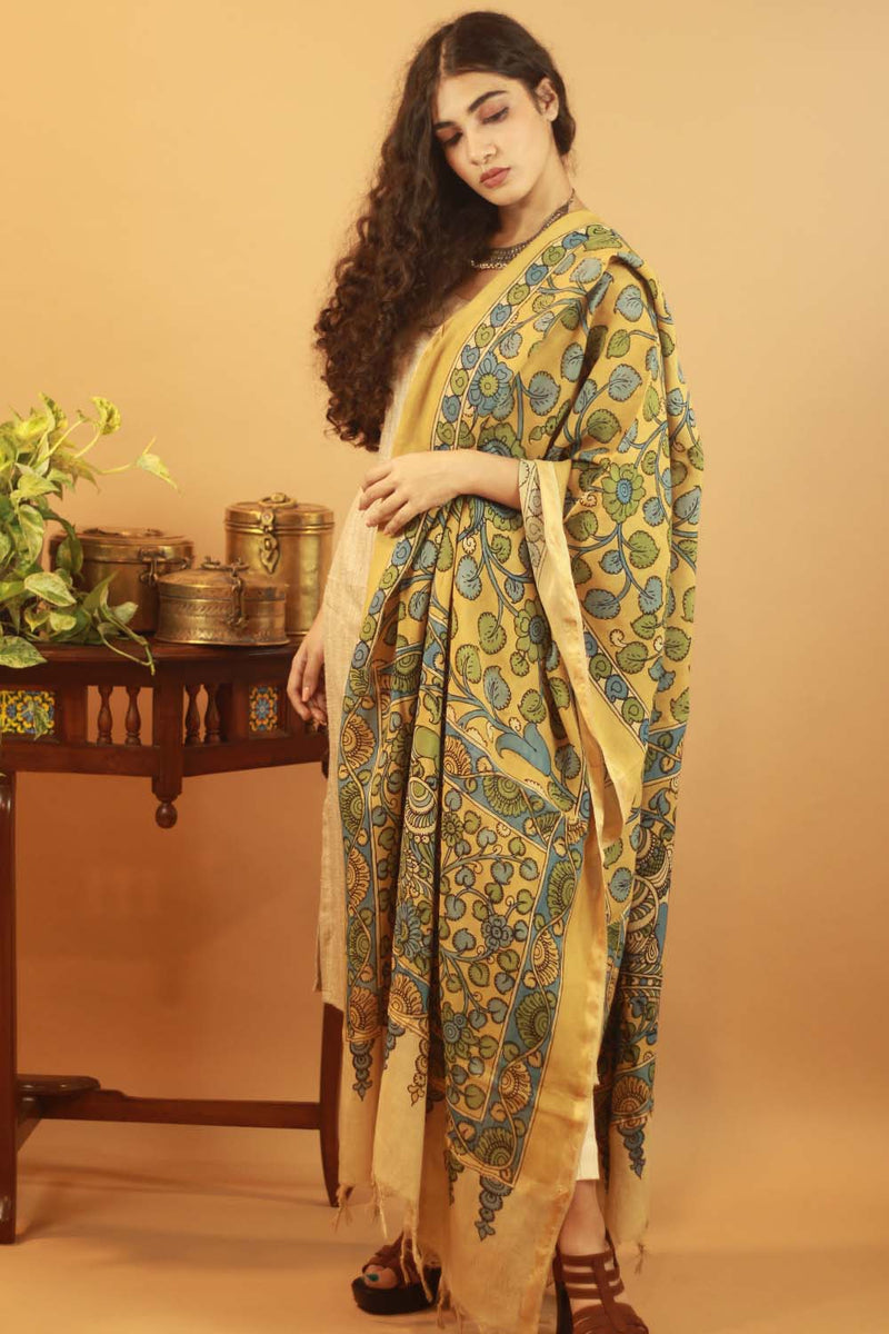 Pen Kalamkari Cotton Silk Dupatta