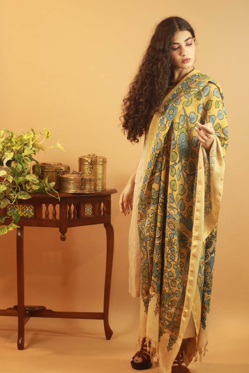 Pen Kalamkari Cotton Silk Dupatta