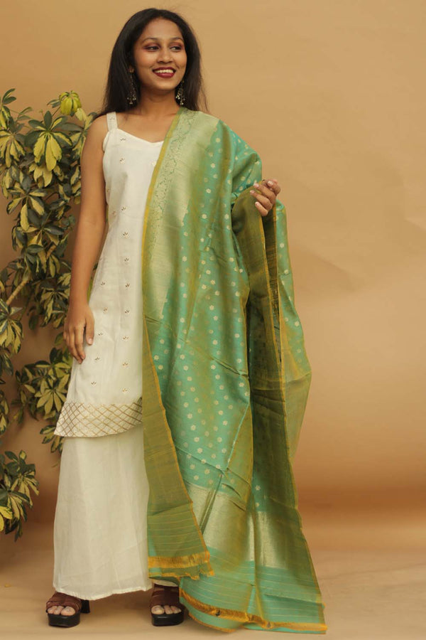 Banarasi Munga Silk Dupatta - Sage