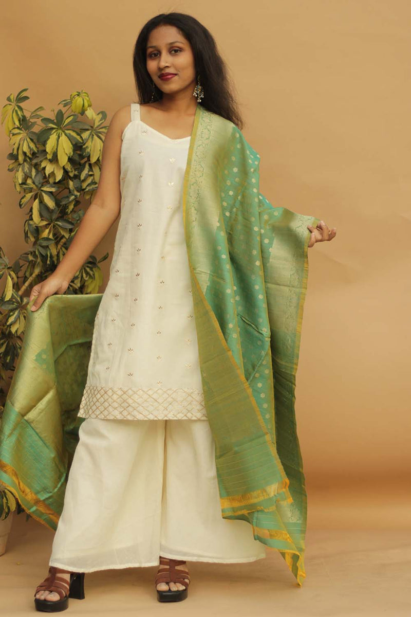 Banarasi Munga Silk Dupatta - Sage