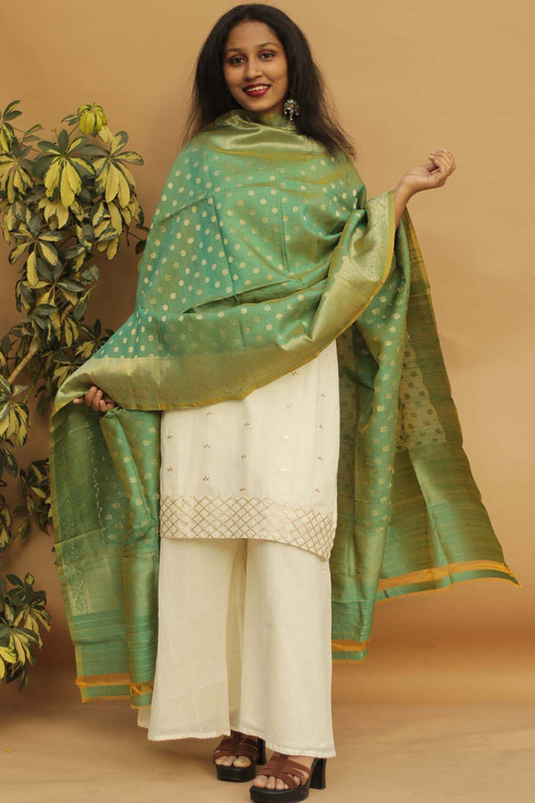 Banarasi Munga Silk Dupatta - Sage