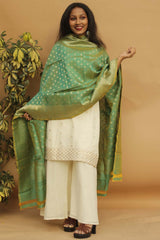 Banarasi Munga Silk Dupatta - Sage