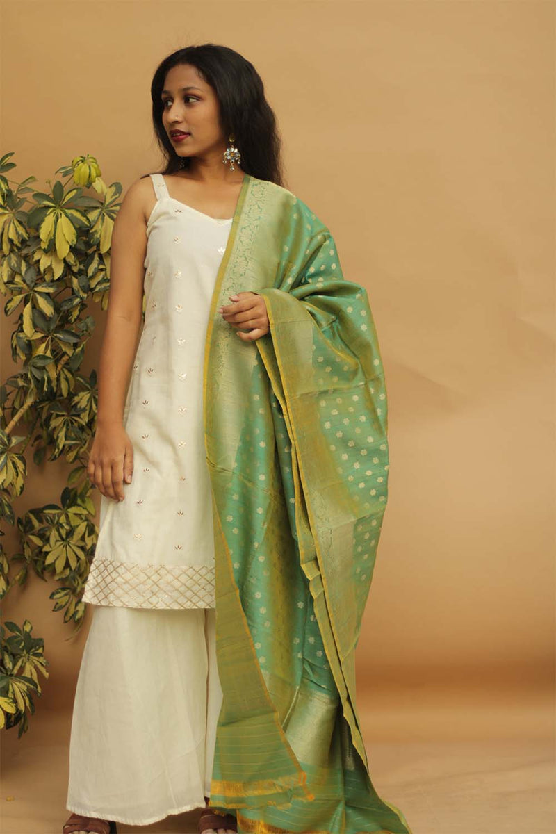 Banarasi Munga Silk Dupatta - Sage