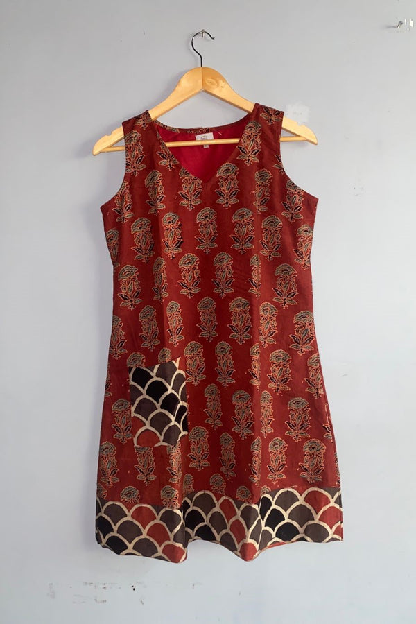 Short Dress in Marigold/Shell Ajrakh Cottons