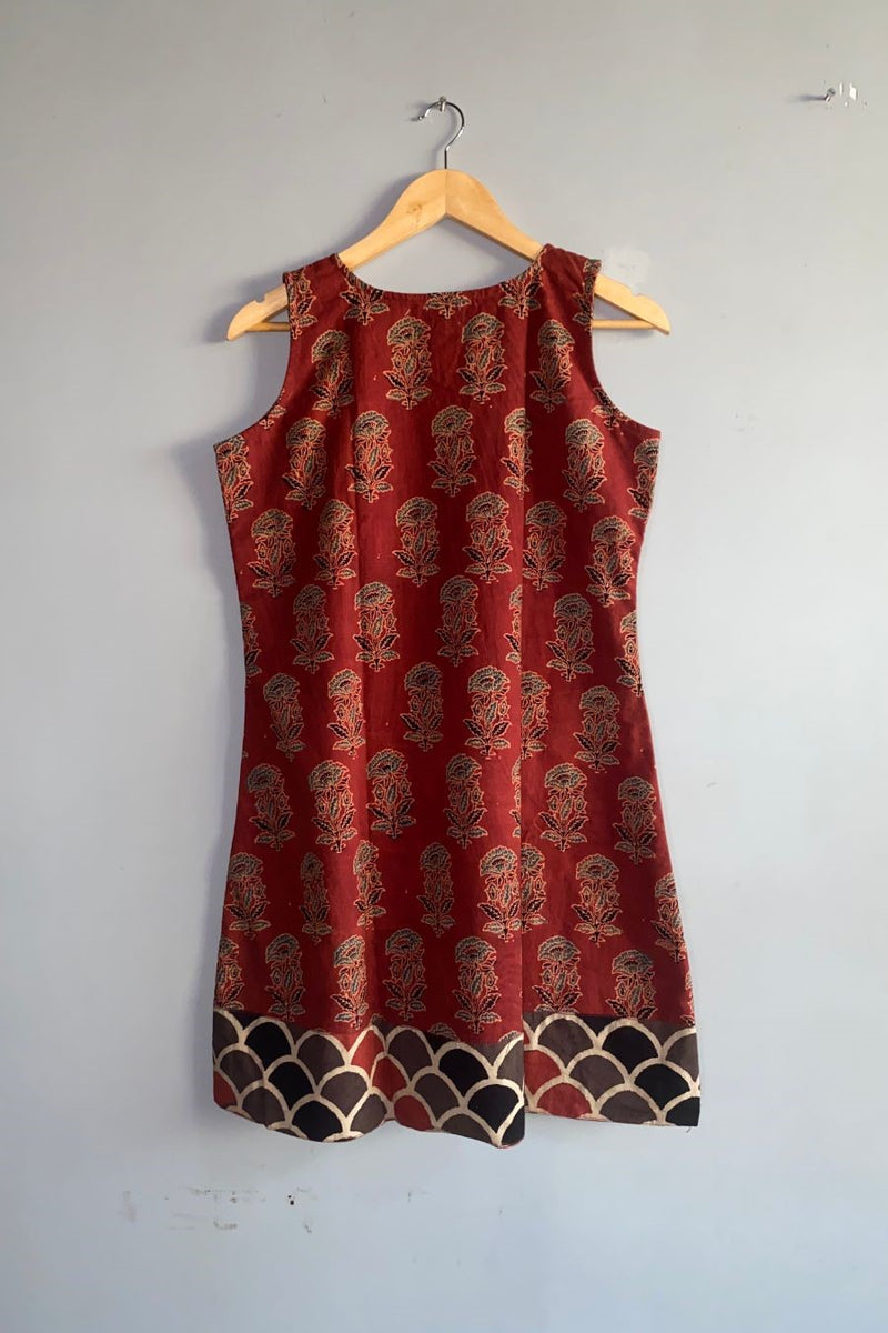 Short Dress in Marigold/Shell Ajrakh Cottons