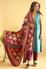 Kantha Silk Dupatta Aubergine
