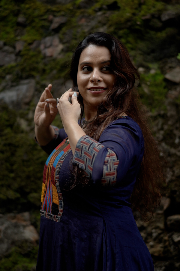 Chaaliskali in Midnight Blue with Ajrakh & Embroidered Yoke