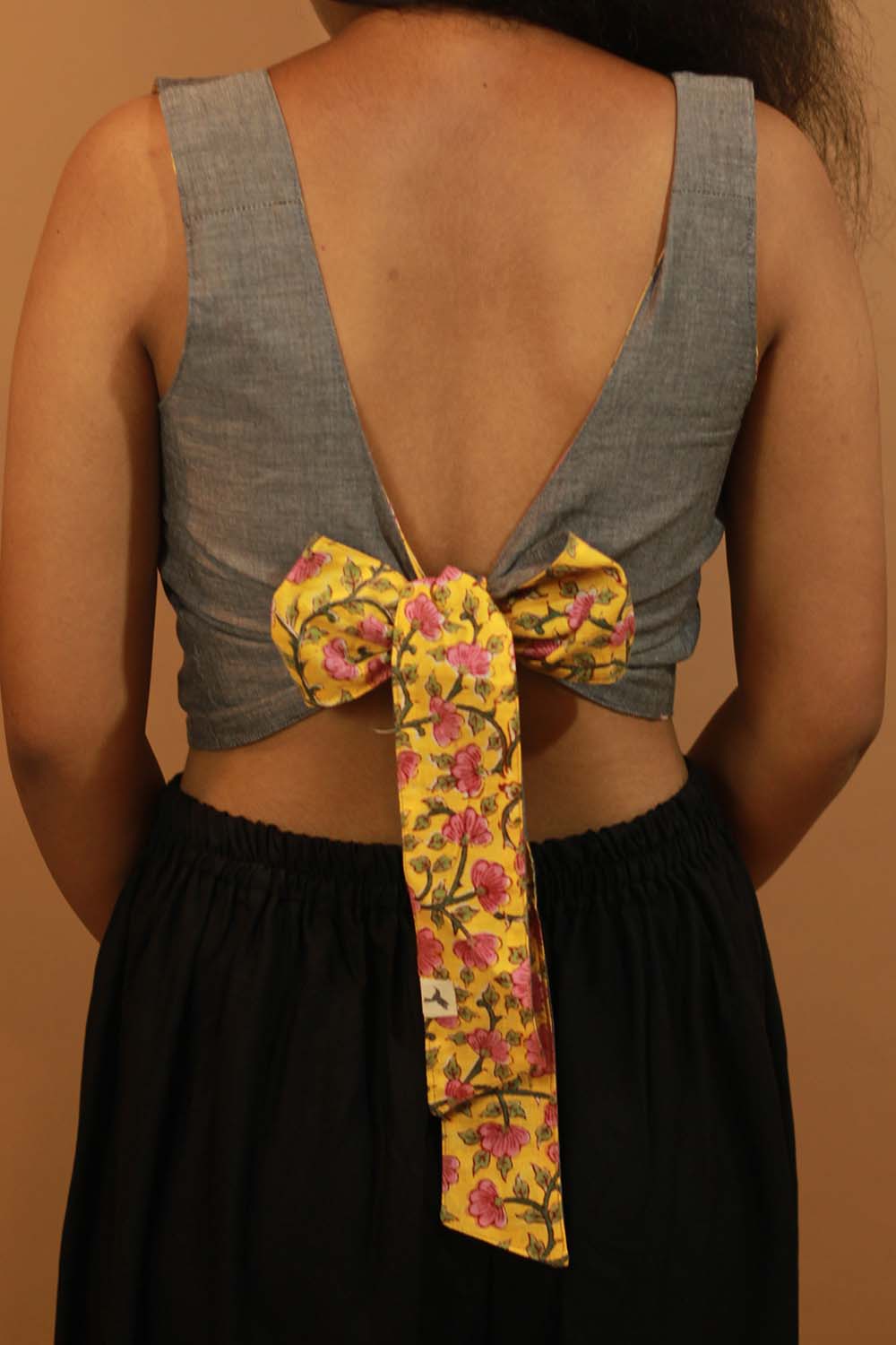 Mastaani | Reversible Blouse | Yellow Sanganeri & Solid Gray