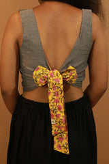 Reversible Blouse in Yellow Sanganeri & Solid Gray