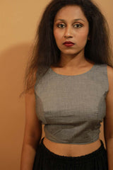 Reversible Blouse in Yellow Sanganeri & Solid Gray
