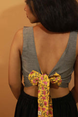 Reversible Blouse in Yellow Sanganeri & Solid Gray