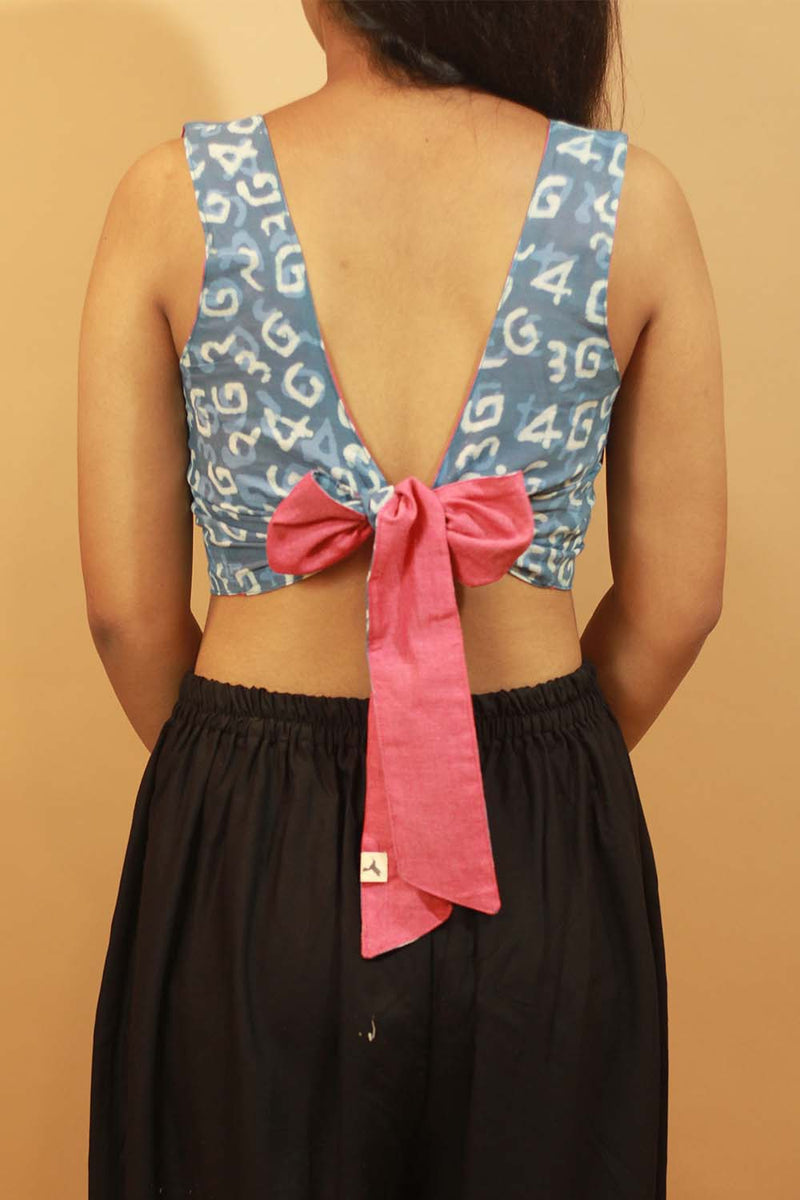 Reversible Blouse in Quirky Indigo & Solid Coral