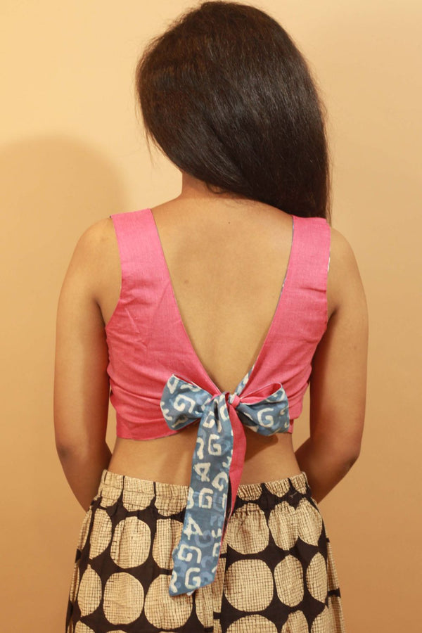 Mastaani | Reversible Blouse | Quirky Indigo & Solid Coral
