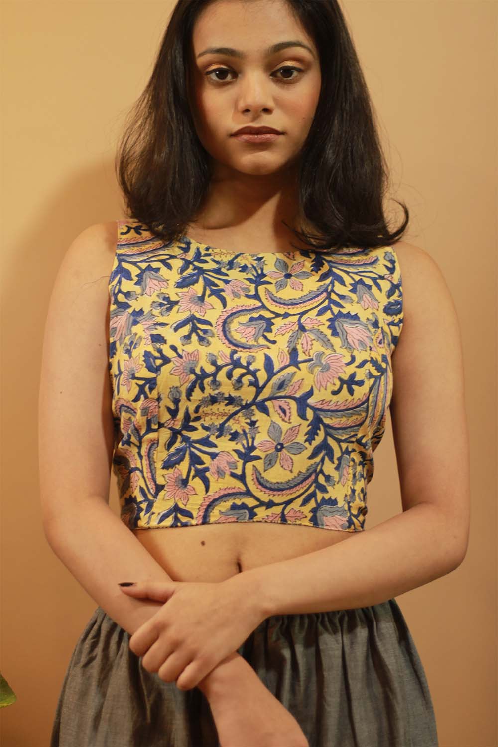 Mastaani | Reversible Blouse | Yellow Sanganeri & Ajrakh