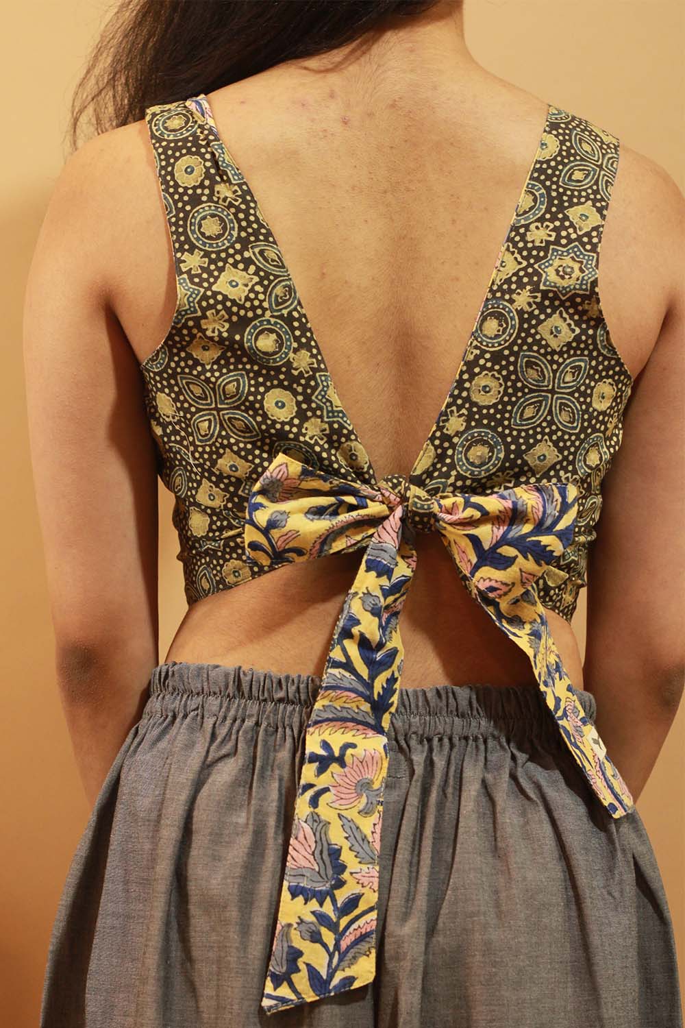 Mastaani | Reversible Blouse | Yellow Sanganeri & Ajrakh