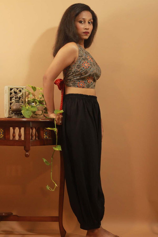Reversible Blouse in Embroidered Ajrakh & Red Ikkat