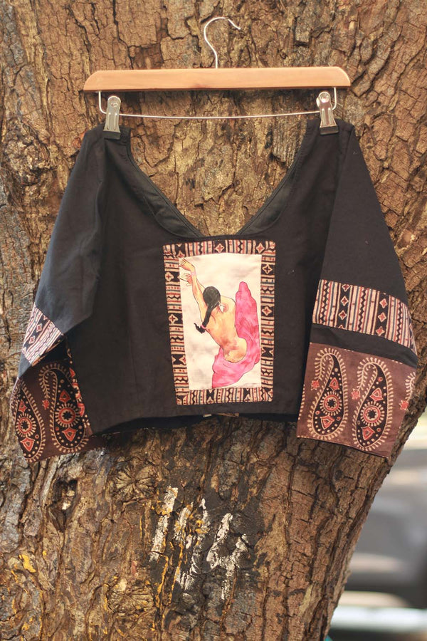 Handpainted Blouse with Ajrakh - Strength of a Woman