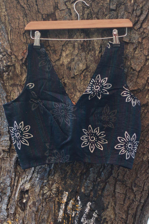 Sleeveless Blouse - Metallic Kantha Sanganeri - Black