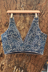 Indigo Sleeveless Blouse with Piping