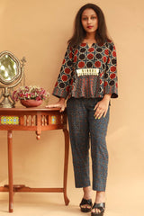 Cotton Co-Ord Set in  Indigo Ajrakh Trellis