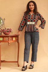 Cotton Co-Ord Set in  Indigo Ajrakh Trellis