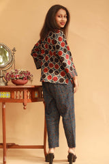 Cotton Co-Ord Set in  Indigo Ajrakh Trellis