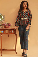 Cotton Co-Ord Set in  Indigo Ajrakh Trellis