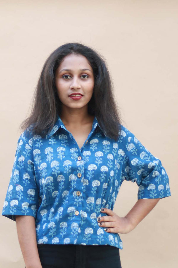 Indigo Marigold Cropped Shirt