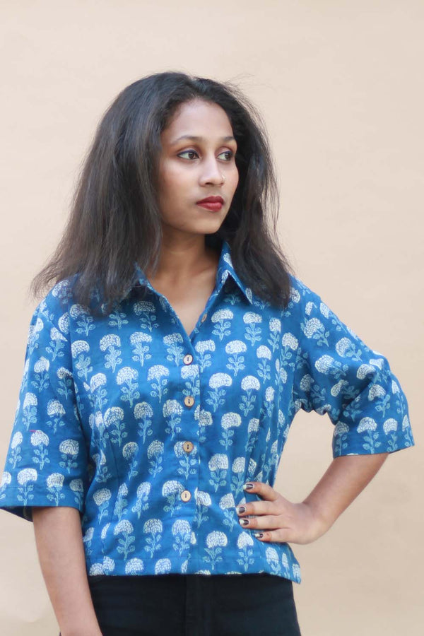 Indigo Marigold Cropped Shirt