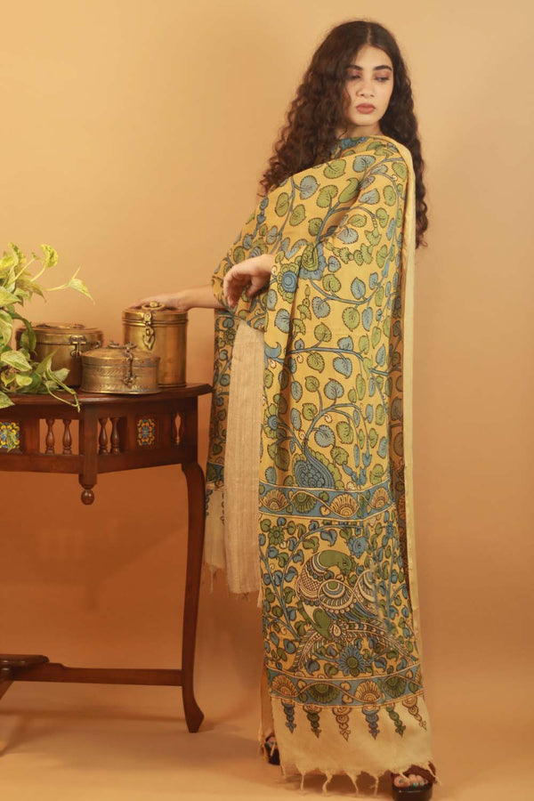Pen Kalamkari Cotton Silk Dupatta