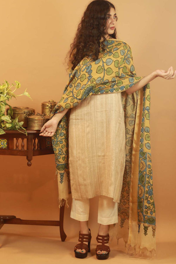 Pen Kalamkari Cotton Silk Dupatta