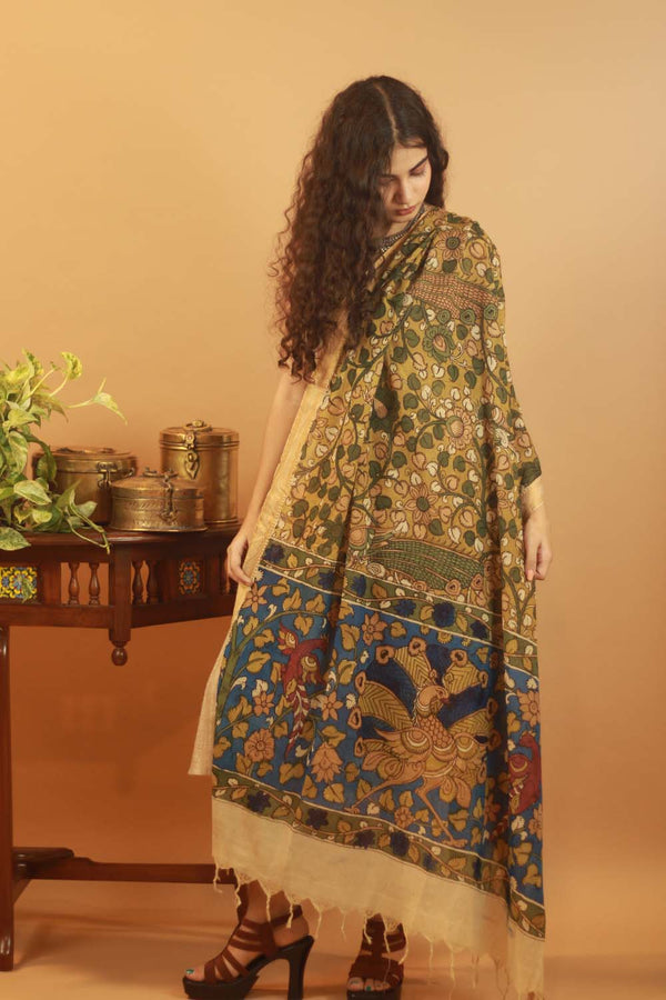 Pen Kalamkari Cotton Dupatta