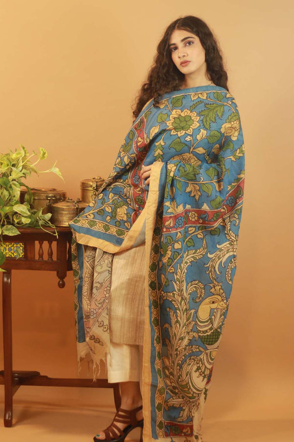 Pen Kalamkari Cotton Silk Dupatta