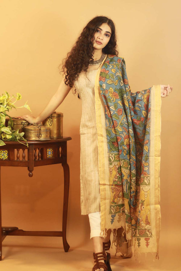 Pen Kalamkari Cotton Dupatta