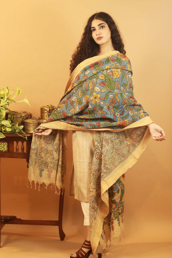 Pen Kalamkari Cotton Dupatta