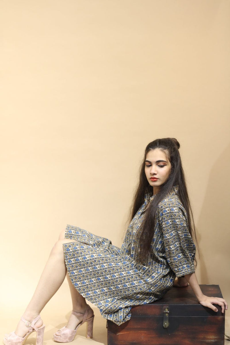 Shirt Dress in Cerulean Ajrakh