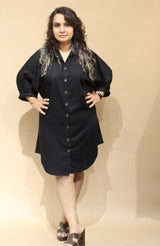 Shirt Dress in Rayon- Simply Black