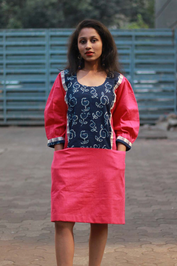 Short Dress with Indigo- Fuschia